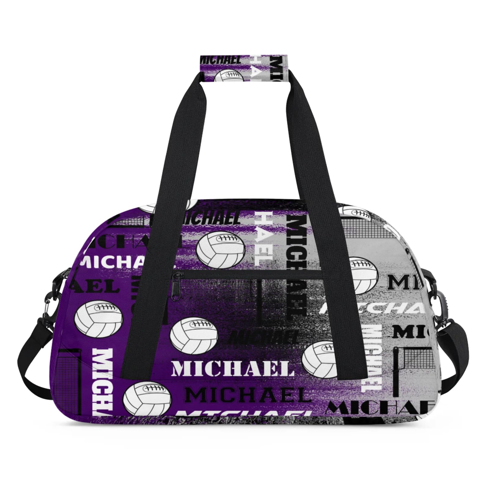 CURLYOOT Custom Name Volleyball Gym Bag Duffel Bag for Women Men, Personalized Name Sport Bags Customized Travel Weekender Bags Overnight Bag, Purple