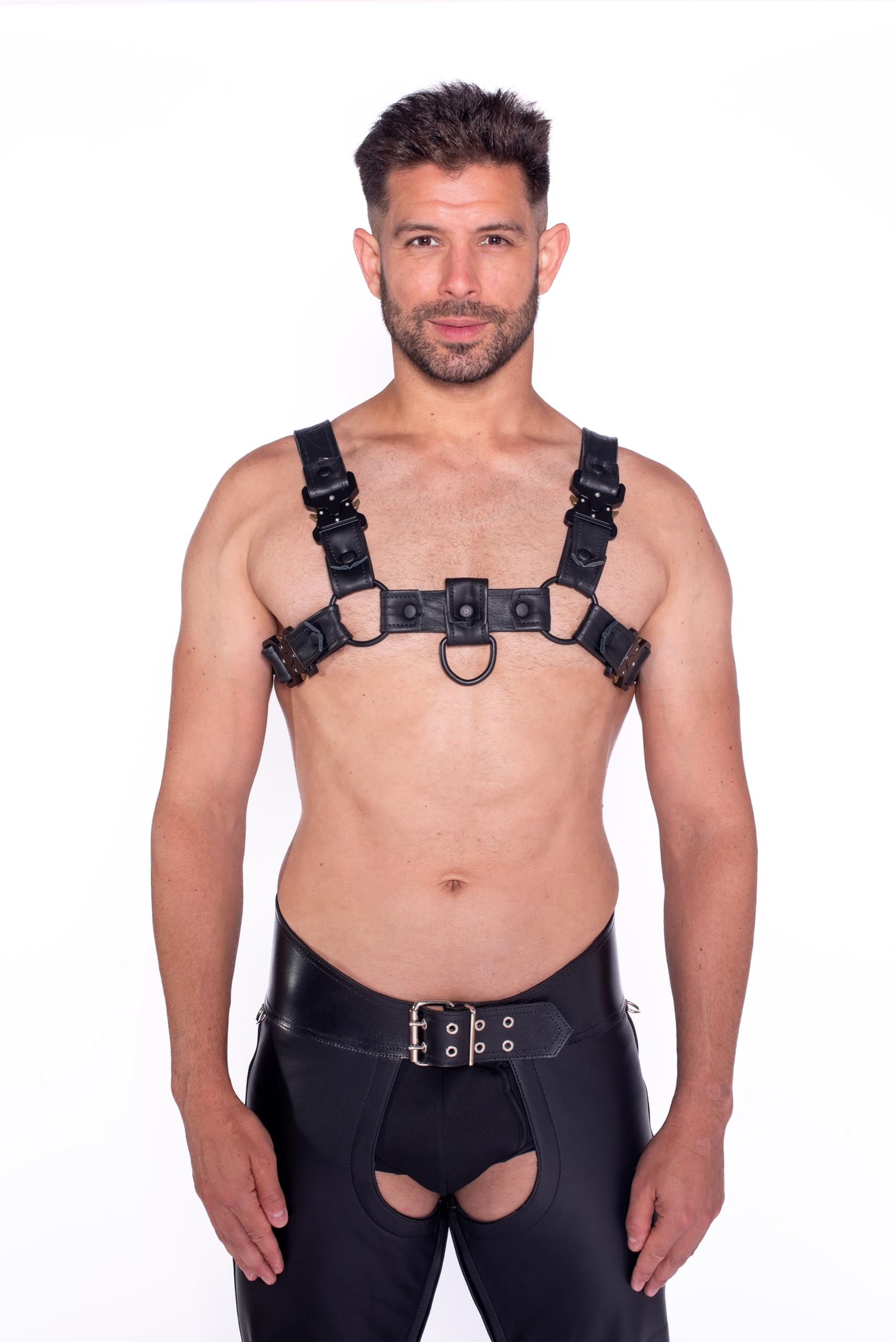 Prowler RED Bull Harness – Black Leather Chest Harness with Metal Fittings, Adjustable Straps, Bold Fetish Wear (Small 36-38 UK Chest)