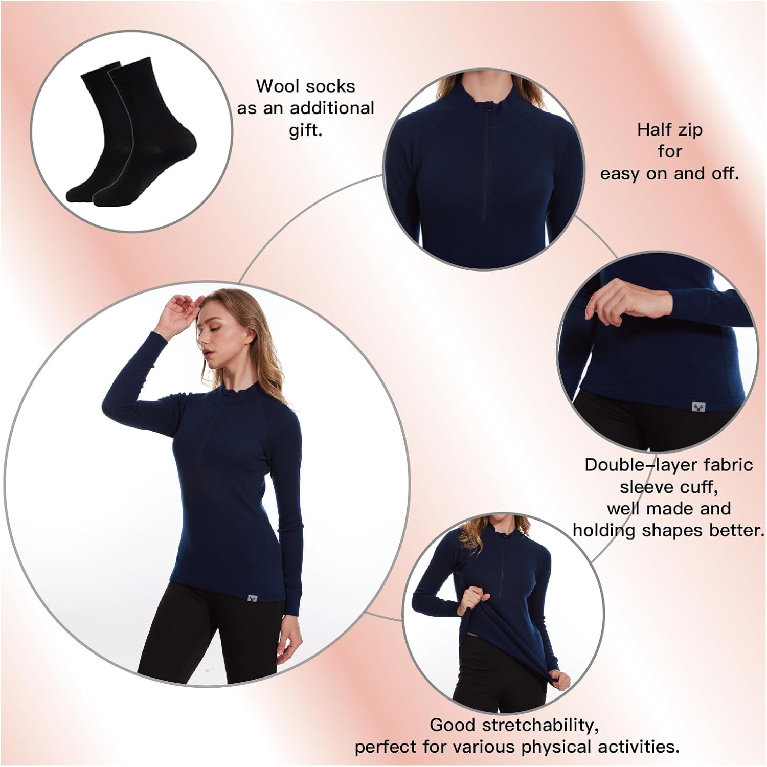 MERINNOVATION Merino Wool Base Layer for Womens - Wool Half Zip Sweater Long Sleeve Midweight Quarter Zip Women Shirt - Image 3