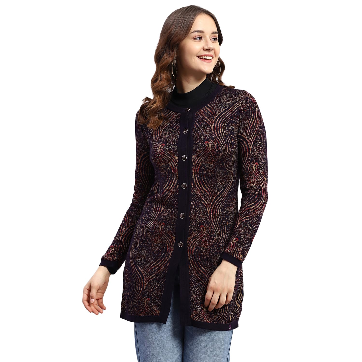 monte carlo Womens Self Design Round Neck Full Sleeve Cardigan (1243652RN)-picture-29