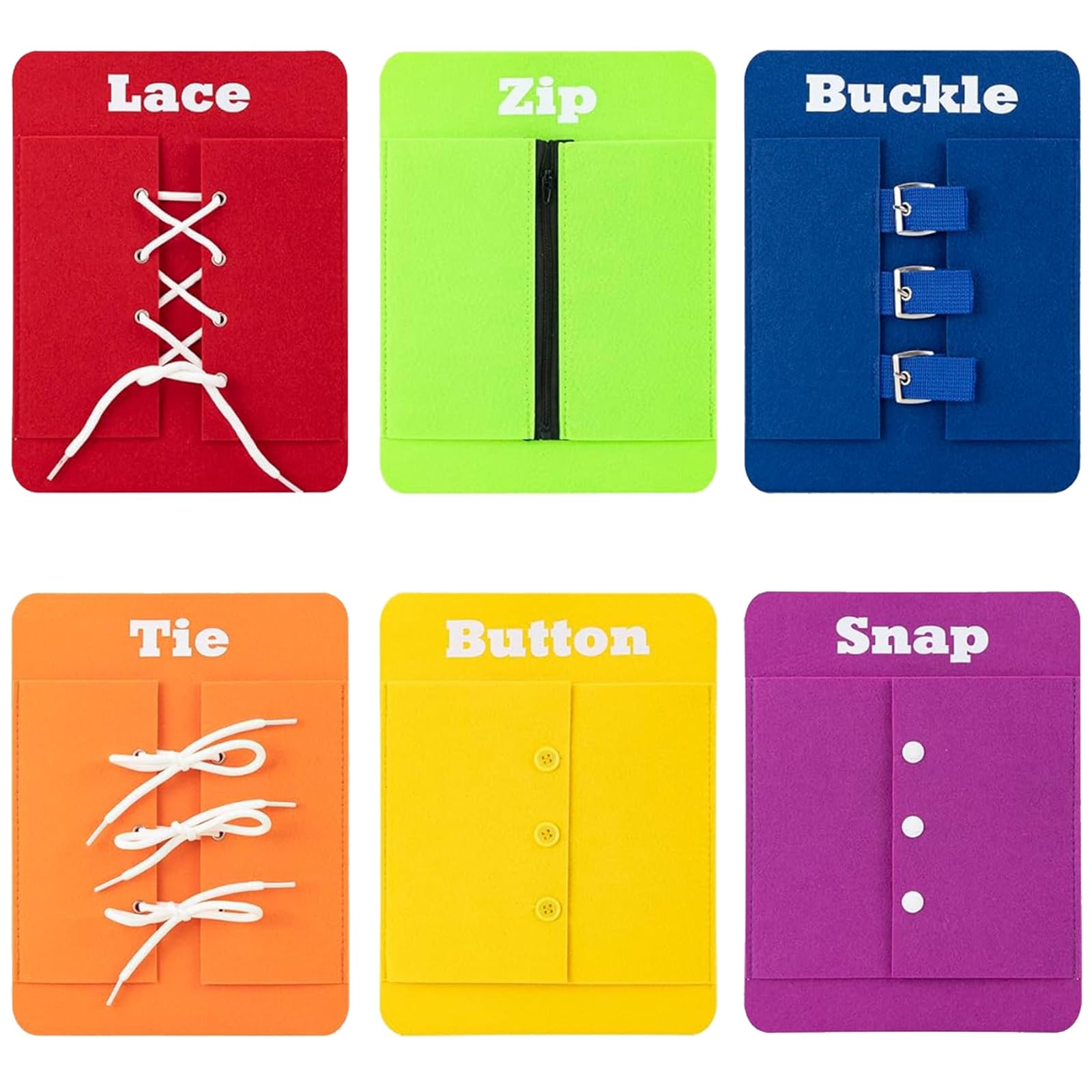 6 Pcs Fine Motor Skills Toys Set, Montessori Busy Board for 1-4 Year Old, Learning to Tie Shoelaces, Zip, Snap, Buckle, Button, Educational Sensory Toys for Toddlers, Ideal Birthday Gift