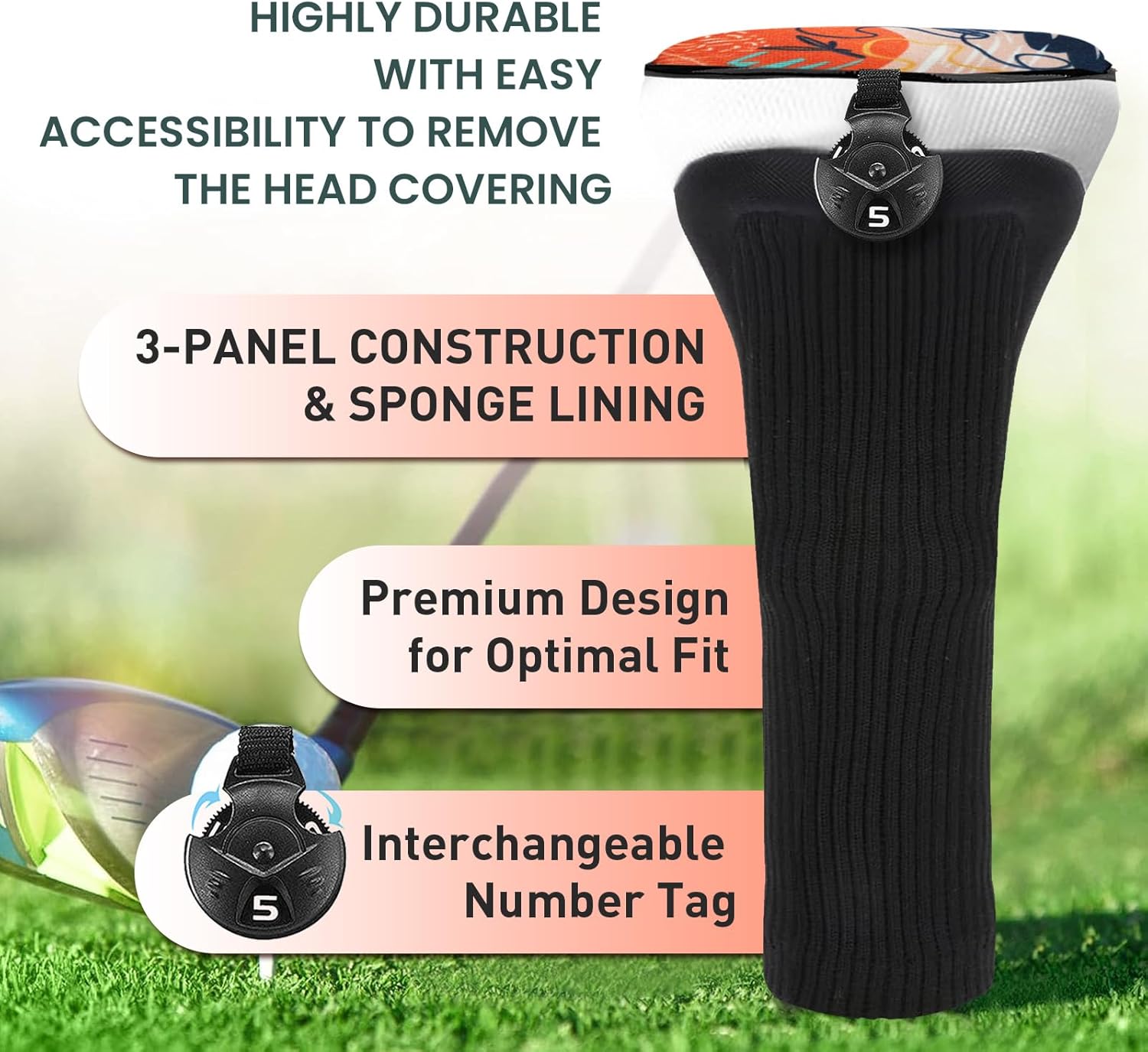 FINGER TEN Golf Club Head Covers Woods Hybrids 1/2/3/4 Pack, Headcovers Men Women 3 5 7 X with Interchangeable Number Tag, Fit All Wood Hybrid Clubs
