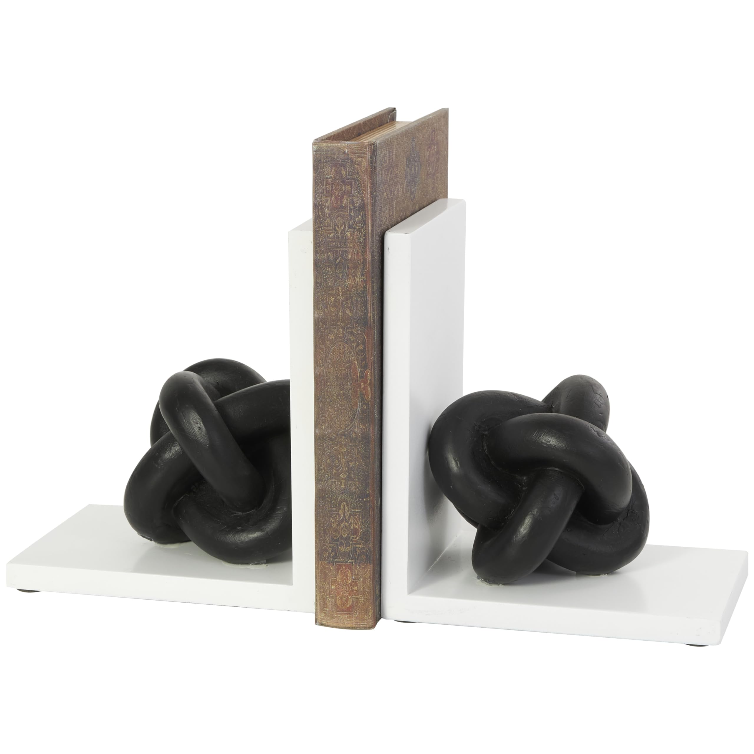 CosmoLiving by Cosmopolitan Wooden Knot Bookends with White Stands, Set of 2 6" W, 7" H, Black