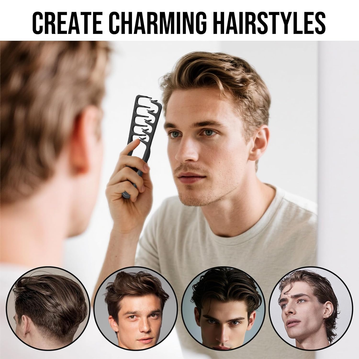 Texture Comb, Volumizing Fluffy Texture Styling Comb for Men and Women, Wide-Tooth Texturizing Styling Tool for Volume & Fringe Parting, Black