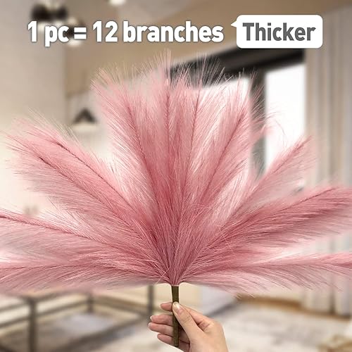 Miniatura 6 de Pantalón corto de hierba de pampa sintética 7 piezas de 17 pulgadas 15 pies 10 ramas rosa ahumado hierba de pampa corta para decoración de mesa de