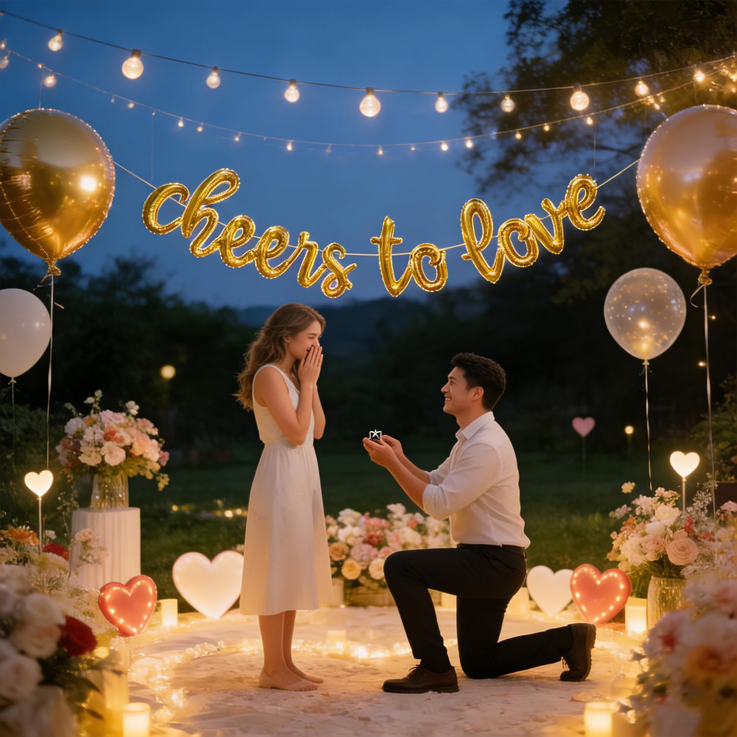 Cheers to Love Balloons Banner 18 Inch Gold Mylar Foil Letters Balloons for Valentine's Day Anniversary Wedding Engagement Mothers' Day Party Decorations Reusable Heart Balloons for Party Supplies image 5