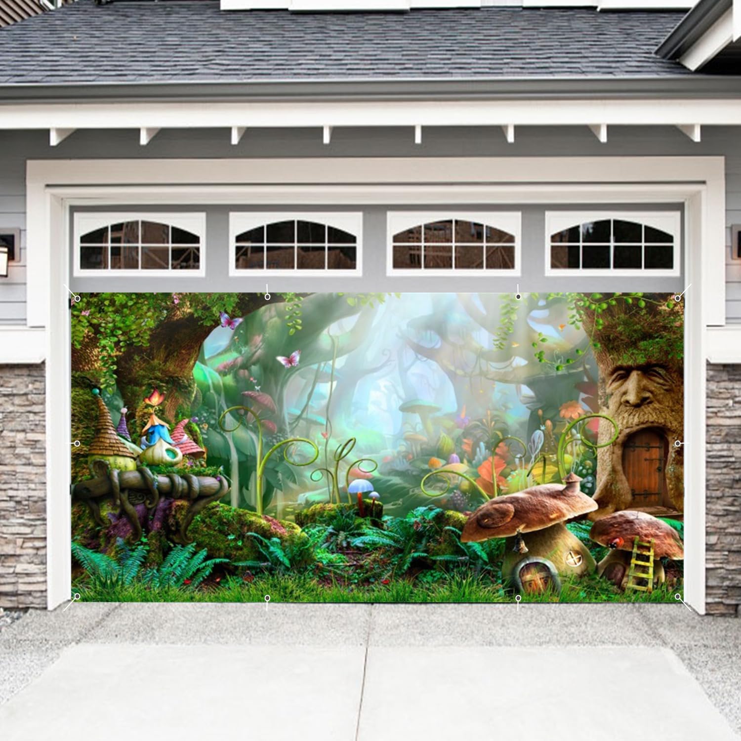 Enchanted Forest Garage Door Cover Banner Decorations Backdrop 6x13ft Large Spring Magic Fairy Tale Forest Mushroom Butterfly Garage Door Outdoor Birthday Party Baby Shower Garage Door Cover Decor