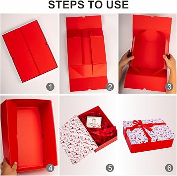 Red Heart Valentines Gift Box with Lid 25x18x9cm Medium/Large Thick Luxury Empty Gift Boxes for Presents, Birthday Wedding Bridal Valentines Day Gift Box for Girls Her Women with Card Ribbon