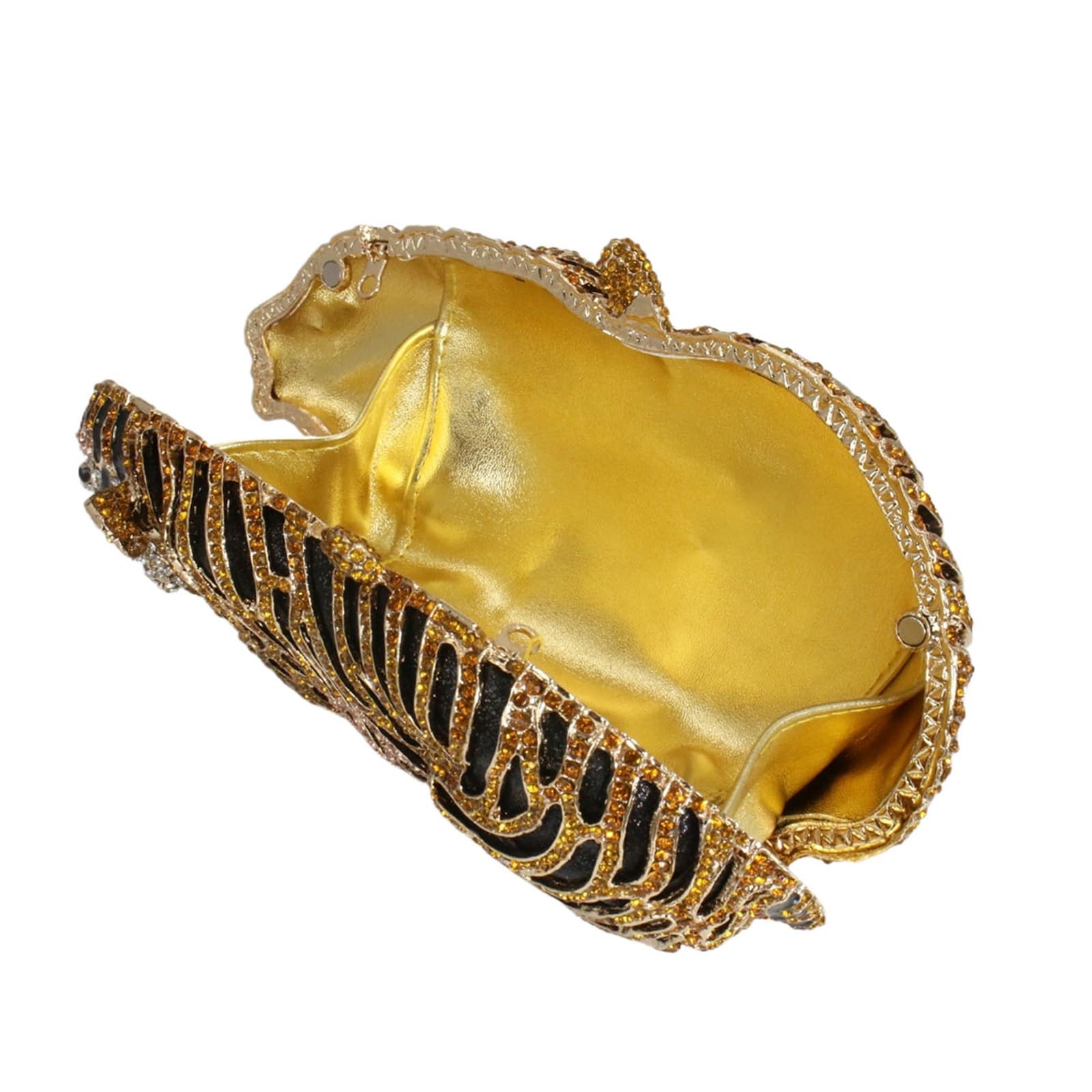 Bolso de mano con forma de tigre para mujer, con diamantes de imitación, para fiesta de graduación, Oro
