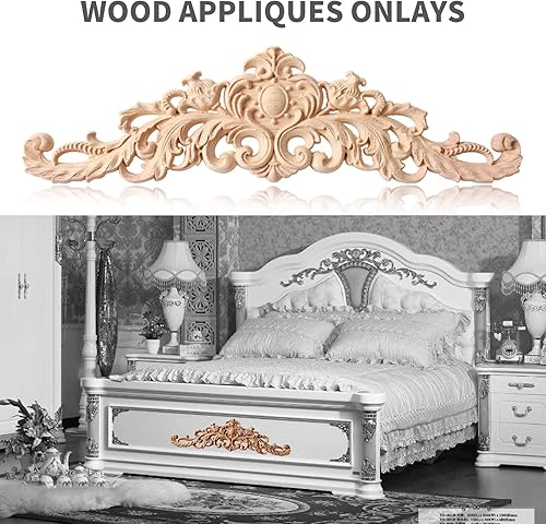 Miniatura 3 de Apliques de madera, apliques largos tallados de madera de 31.4 x 7.8 pulgadas para pared, puerta, armario, armario, tocador, mantel, escalera,