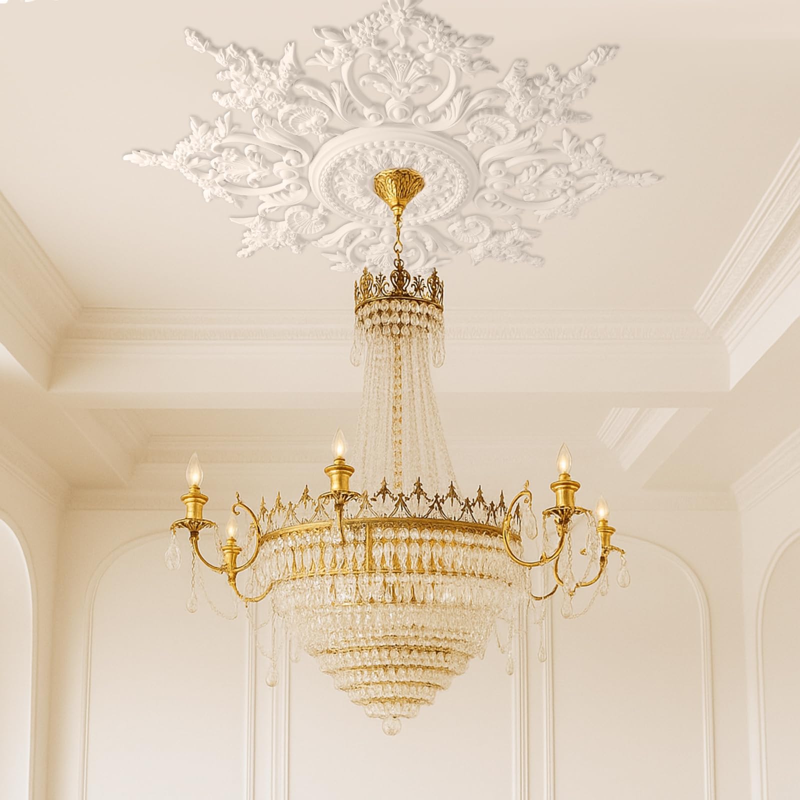 Nuanchu 32.7'' Large PU Ceiling Medallion for Chandelier Light Fixtures — Amazon image 6