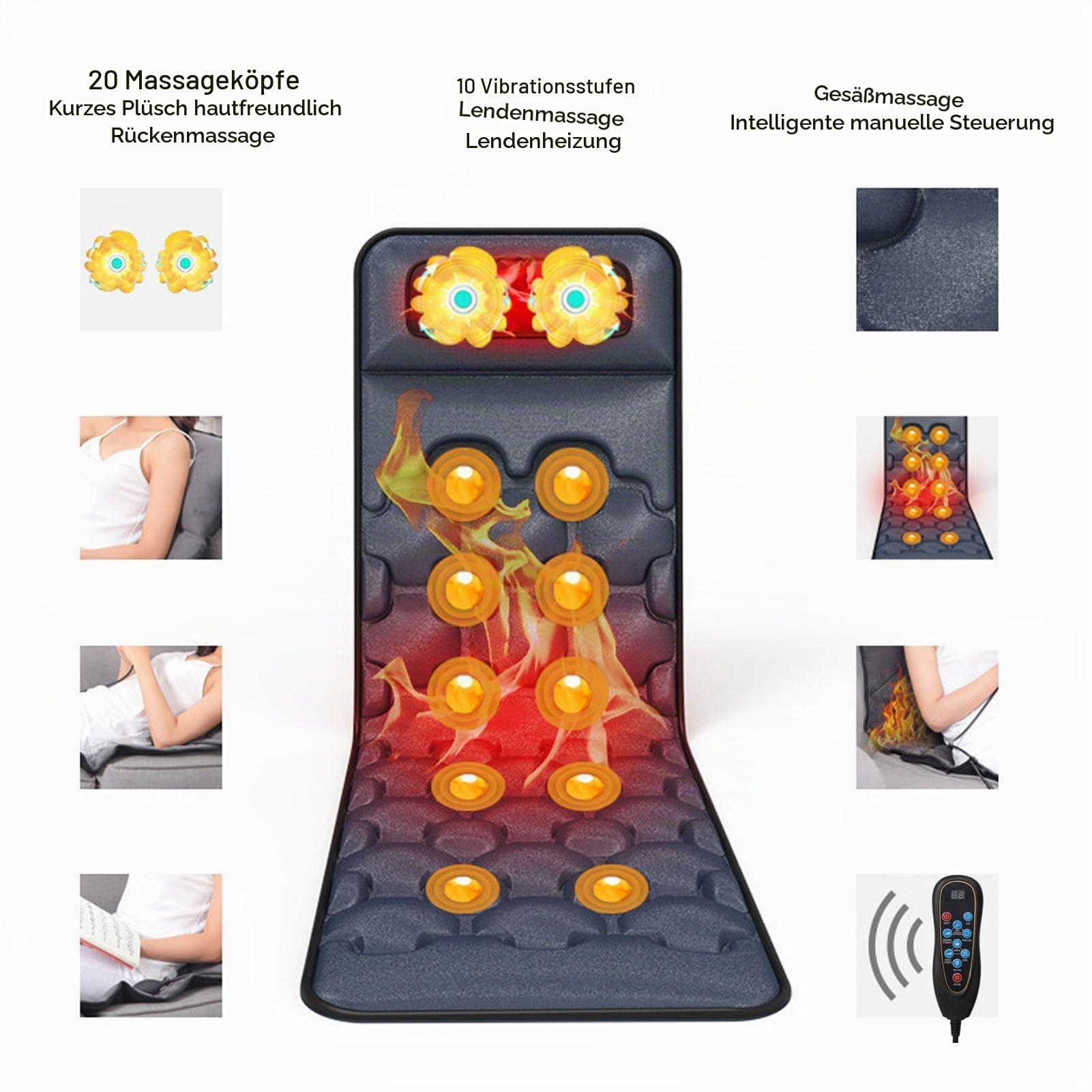 Fabater Ganzkörpermassagematte Massagesitzkissen mit Wärme, 10 Vibrationsmotoren und 9 Massagemodi, Massagegerät für Nacken, Rücken, Oberschenkel, Beine, Geschenke für Papa, Mama