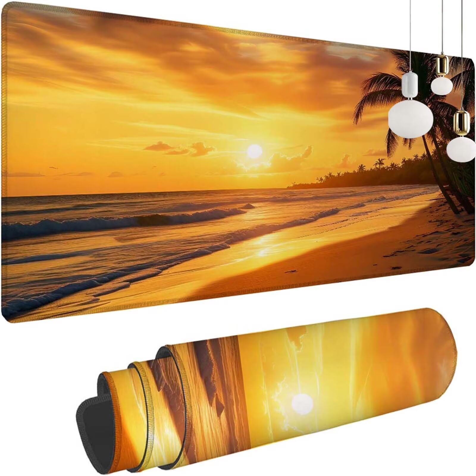 Alfombrilla Ratón Atardecer Playa Alfombrilla Ratón XXL 1400x600x3mm Mouse Pad Resiste Salpicaduras, Extendida de Gran Tamaño con Bordes Cosidos, Mejora la Precisión y la Velocidad, Duradera y-331