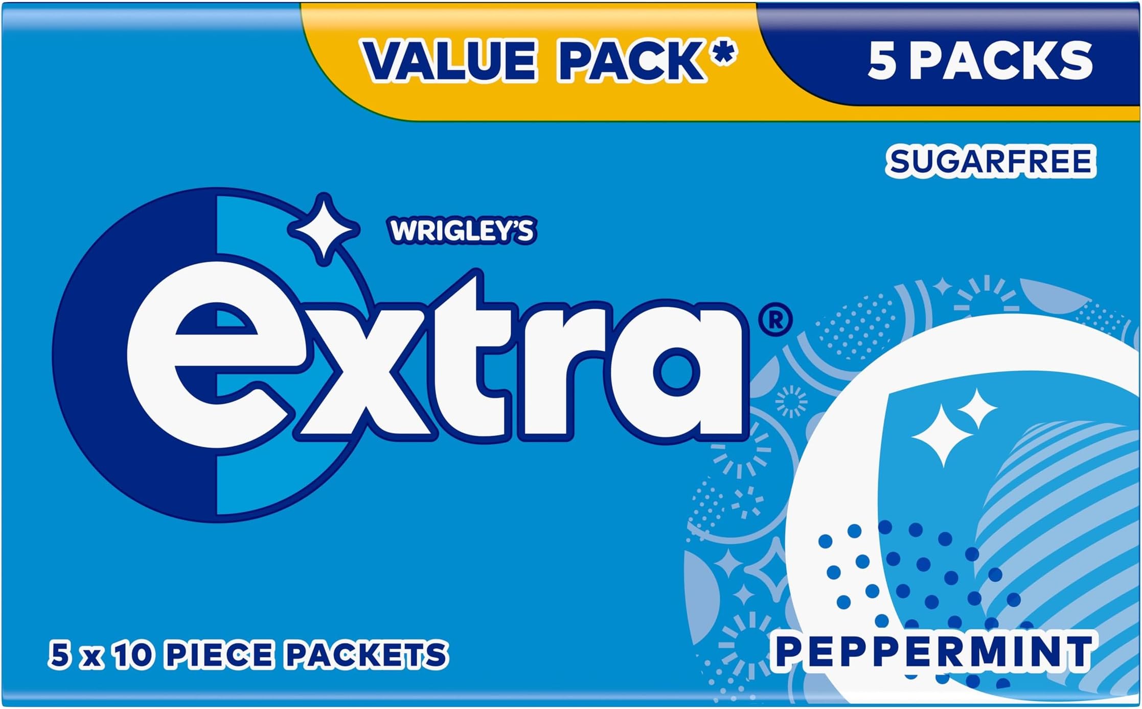 Wrigley's Extra Peppermint Chewing Gum Sugar Free Multipack, 5 x 10 Pieces