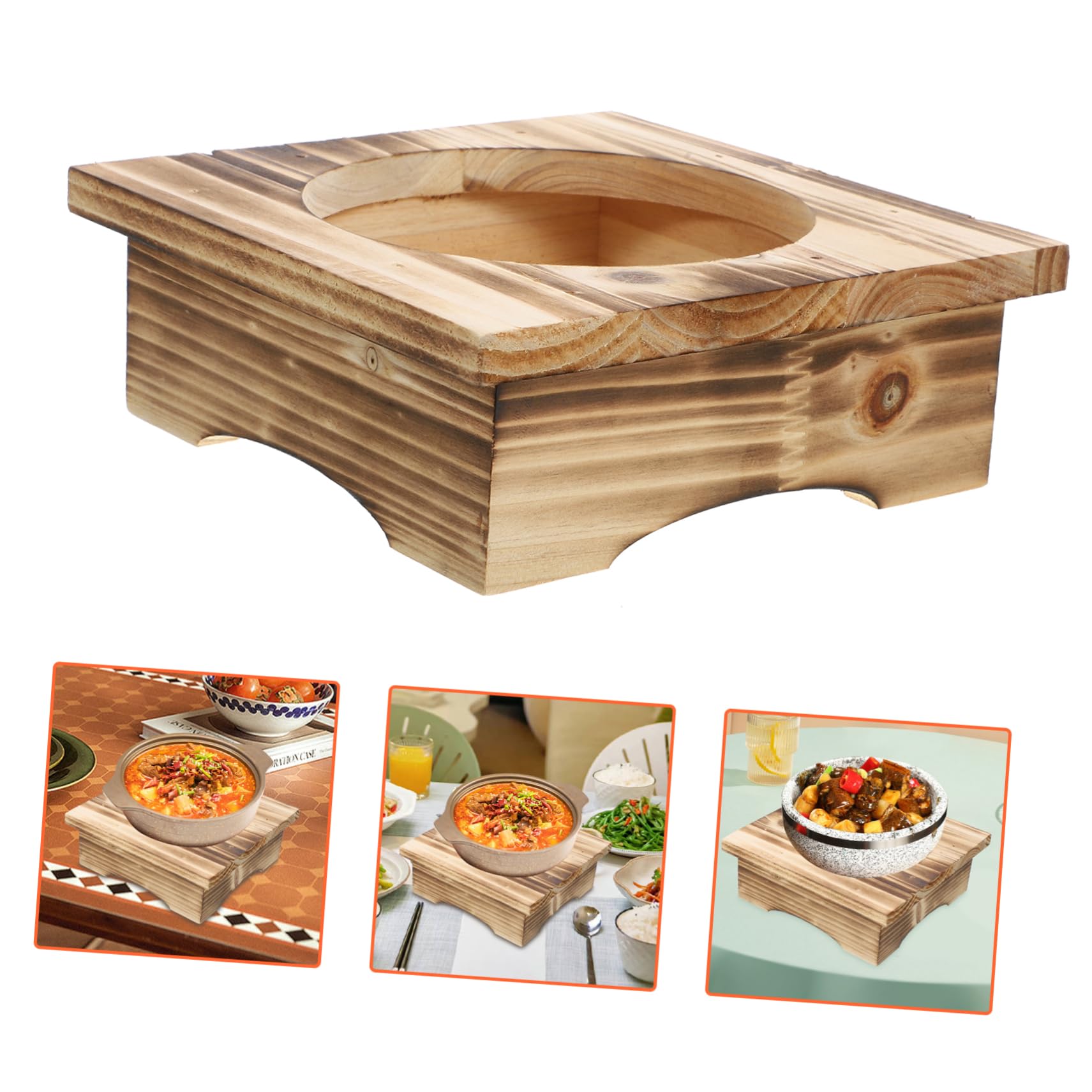 Cabilock Skid Stone Pot Stand with Wooden Rack Heat Resistant Tabletop Wok Holder for Korean Bibimbap Bowl Support Elegant Design for Kitchen Use