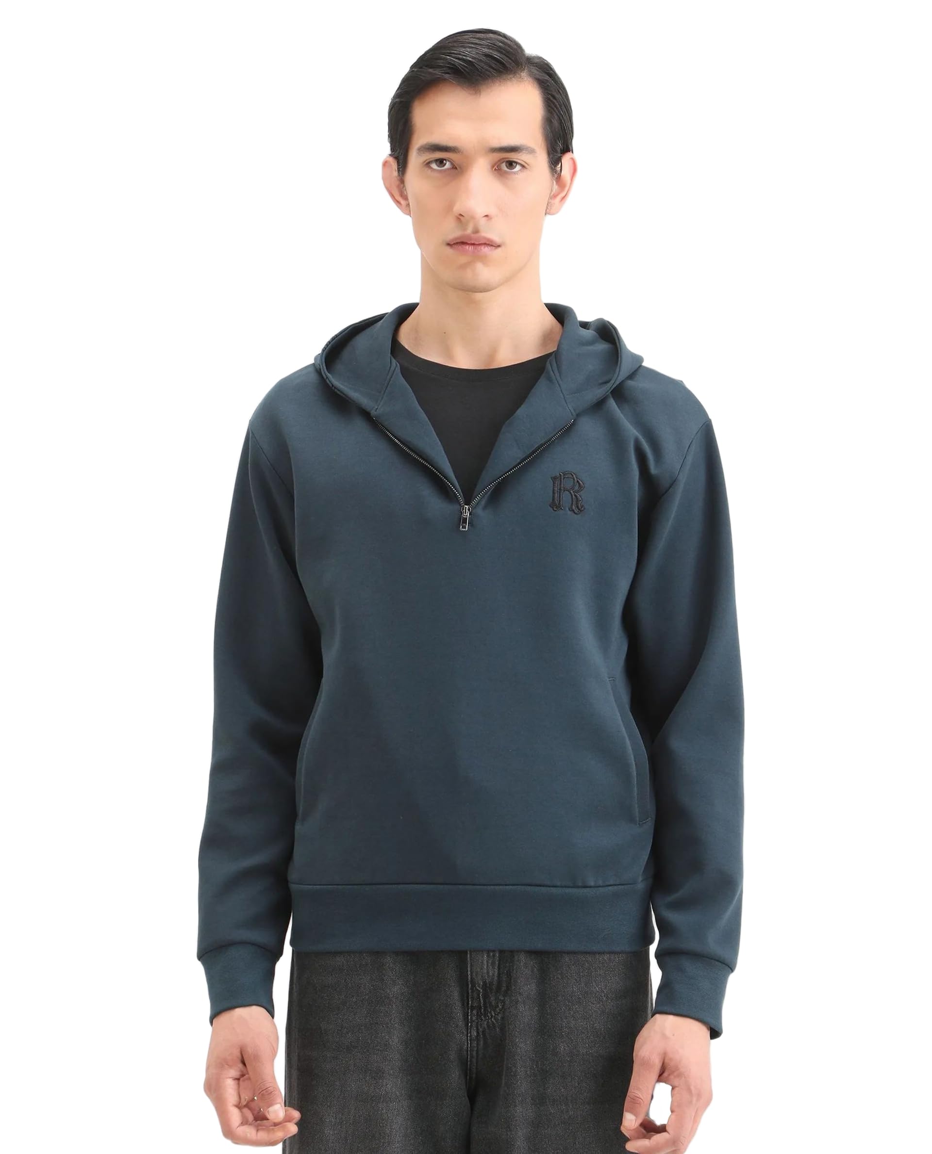 rare rabbit Men's Caig Regular Fit Solid Cotton Blend Hooded Long Sleeve Sweatshirt-picture-10