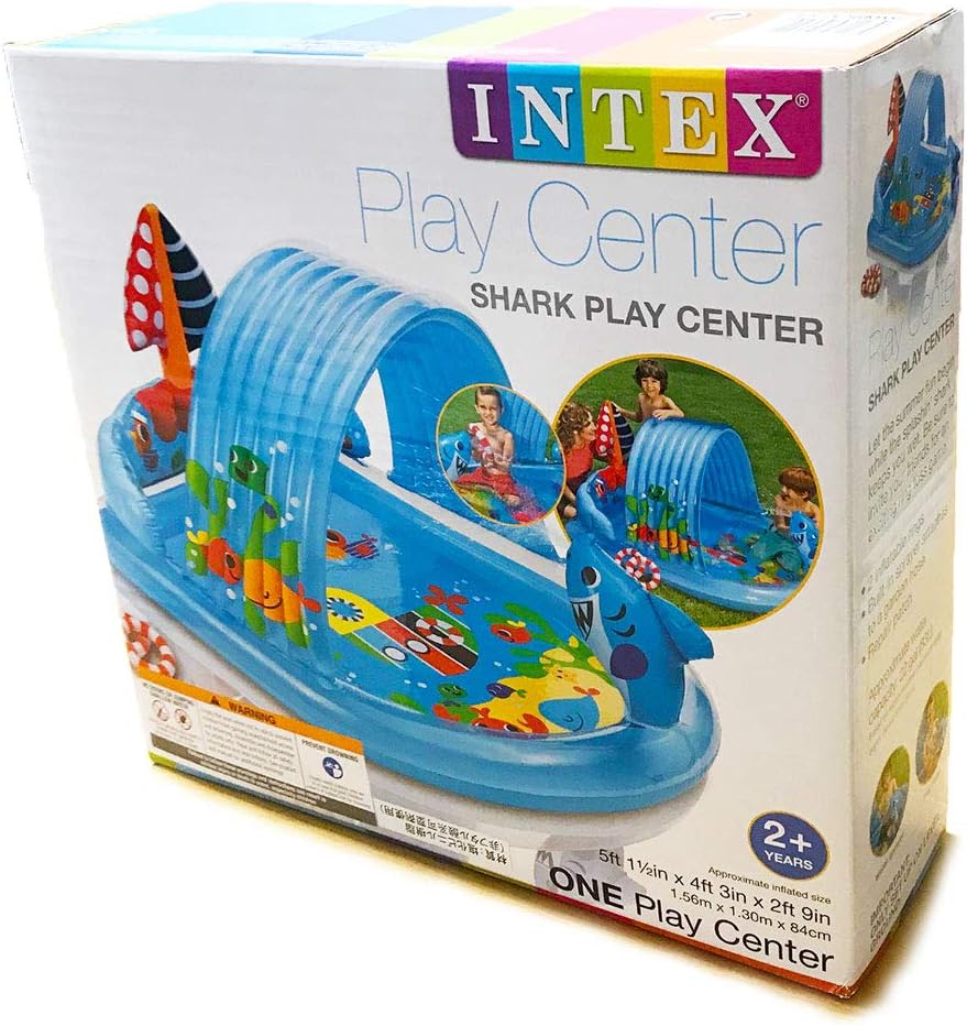 INTEX 57128MW Shark Play Center Inflatable Kiddie Pool, 61.5in x 51in x 33in, Ages 2+