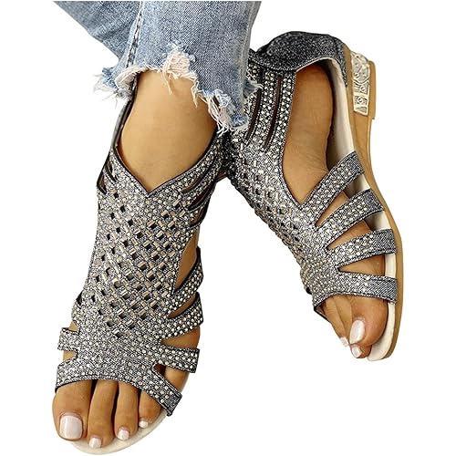 Xudanell Womens Sandals Knee High Gladiator Flat Sandals Roman Casual Open Toe Summer Beach Dressy Strappy Sandals for Women