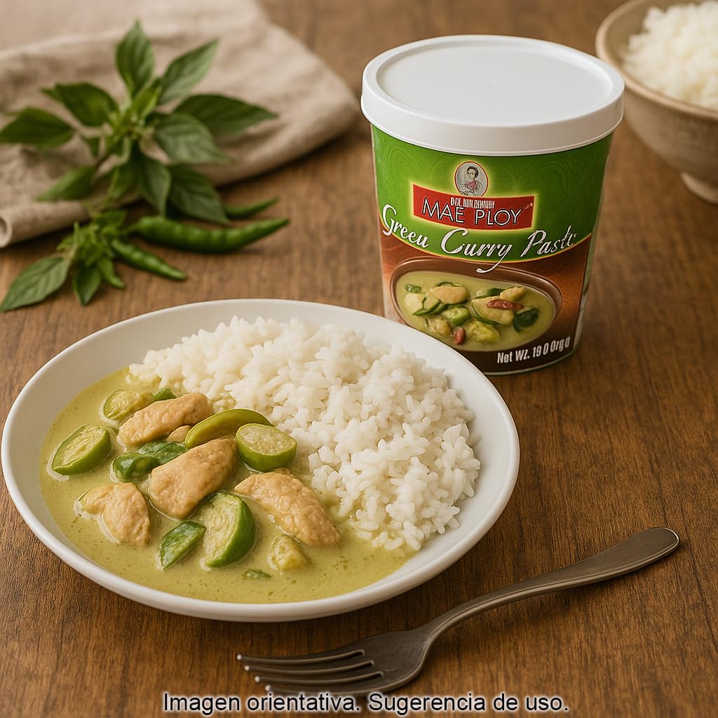 Pasta de Curry Verde Tailandés 400 g, mezcla aromática picante para recetas thai