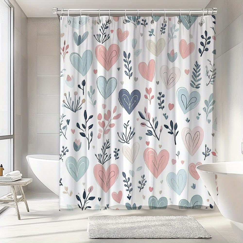 Rideau de douche cœur en polyester pour une salle de bain romantique