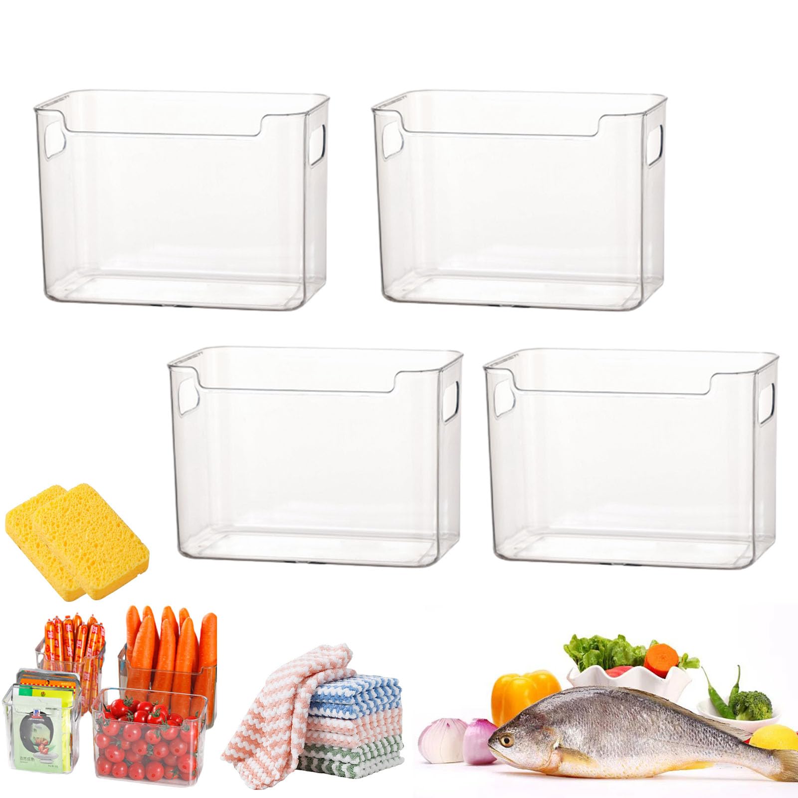 Bac de rangement en plastique transparent lot de 4 bacs empilables pour frigo et cuisine