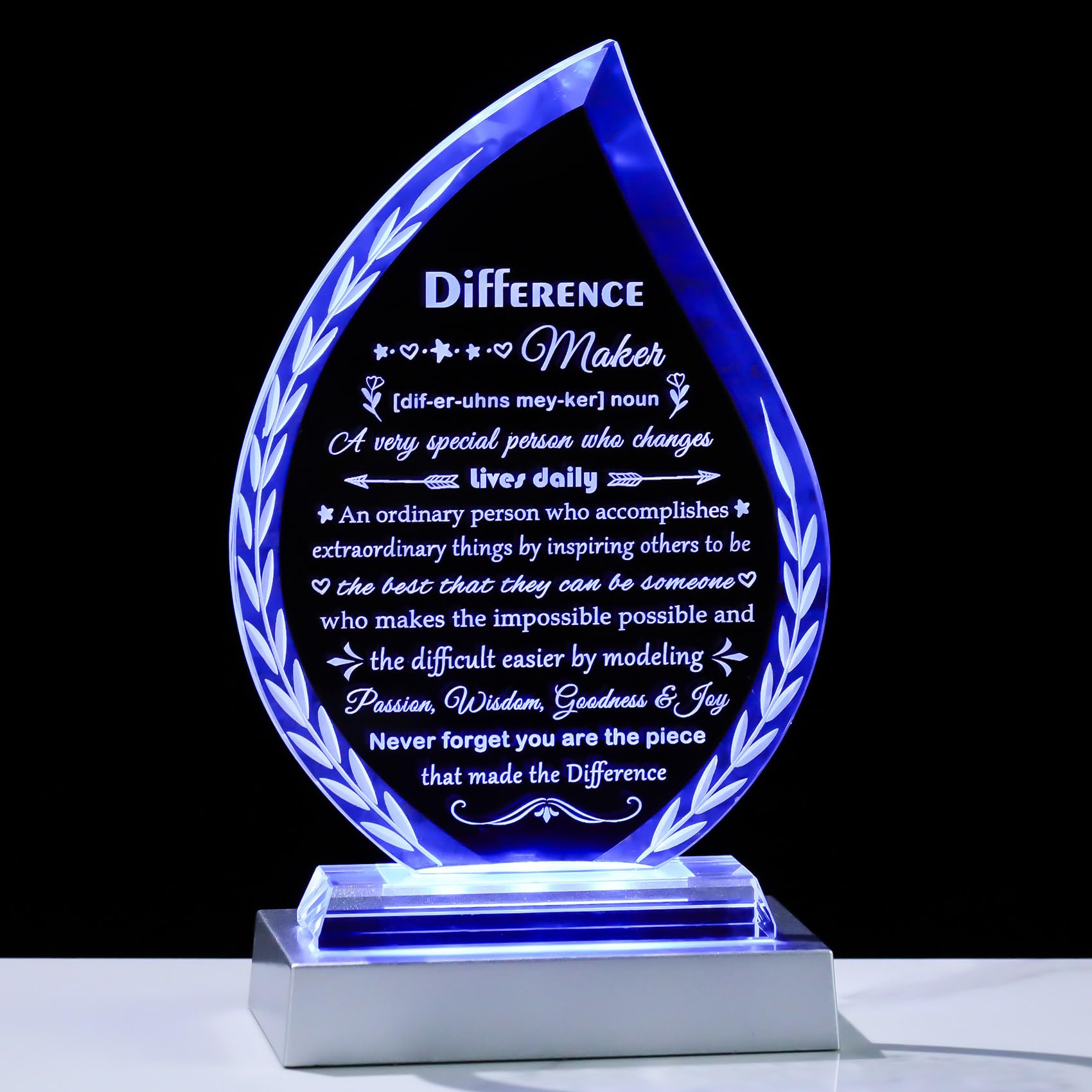 Plaque décorative en verre premium au design épuré et base lumineuse LED