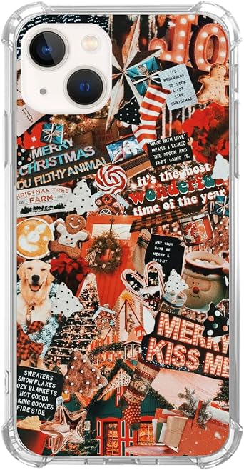 Winter Collage Phone Case Christmas Holiday Cover for iPhone 13, Christmas Day Collage Case for Girls Women Men, Unique Trendy TPU Bumper Cover Case for iPhone 13