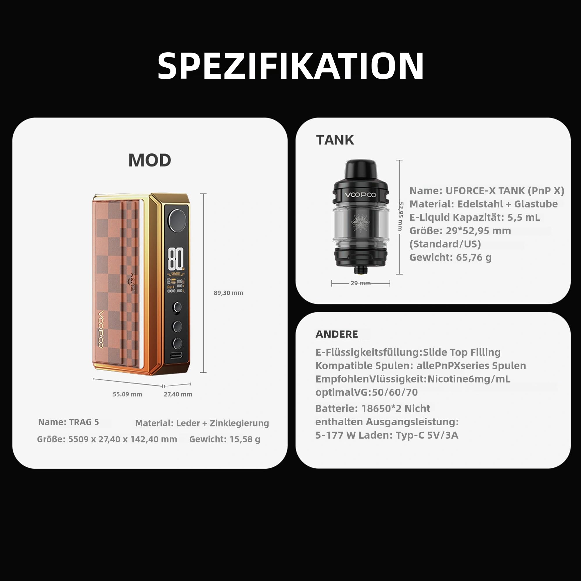 VOOPOO Drag 5 Kit Mod Tank Sigaretta Elettronica, Senza Nicotina
