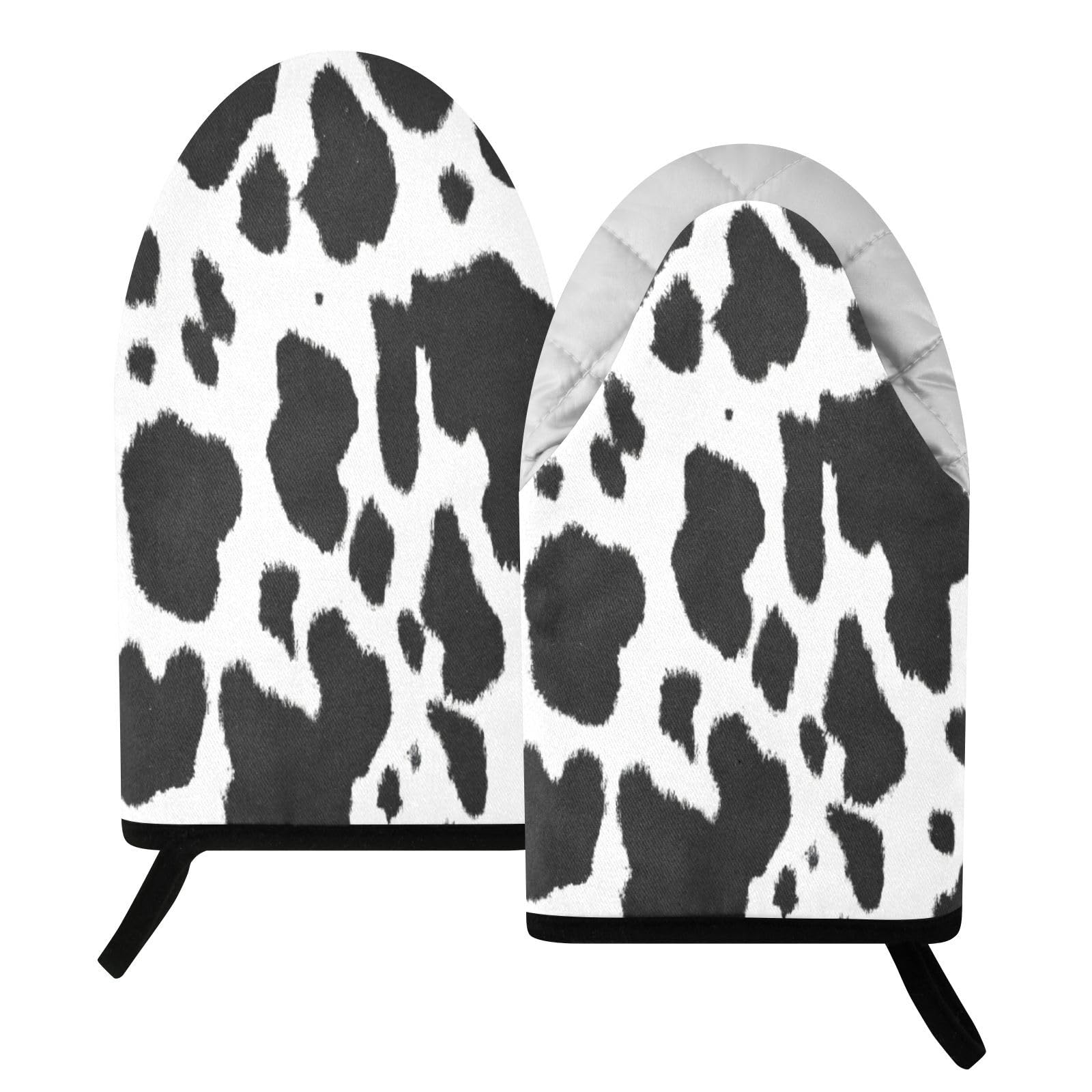 BURSTDDY Cow Print Oven Mitt,Heat Resistant Kitchen Mitts for Cooking
