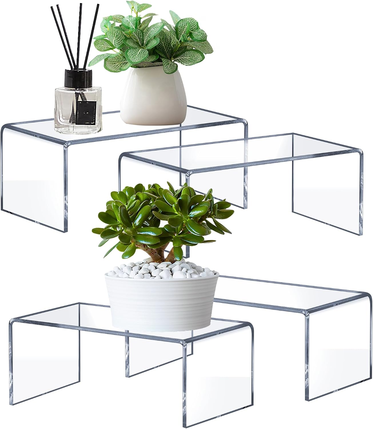 Large Acrylic Risers 4 Pcs (2 Sizes), 5mm Thick Display Stands
