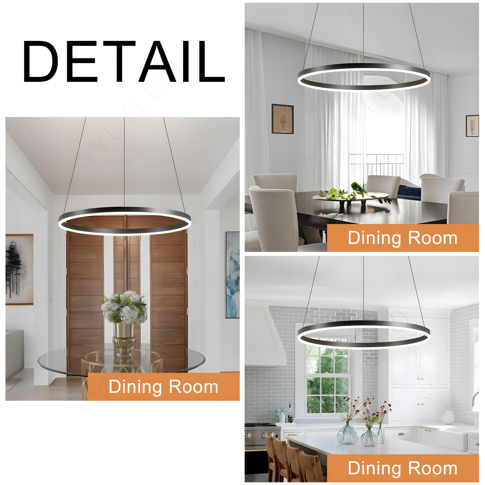 Lámpara LED DIY Circular Moderna | 1 Negra Anillos :60cm=29W| Iluminación Colgante LED Metal+Acrílico, Control Remoto Regulable 2.4G Lámpara Colgante Techo Redonda Sala Estar Dormitorio