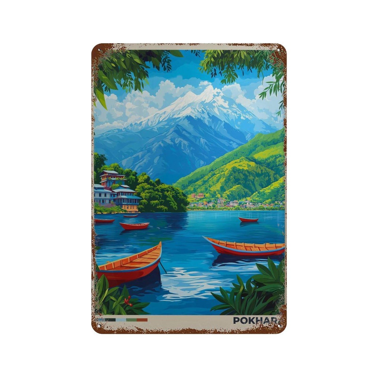 xiaoxiaoshen Pokhara Nepal Travel Annapurna & Phewa Lake Wall Decor Art Metal Tin Poster Modern Home Decor Art Home Bar Shop Decorations Vintage Sign 30x20cm