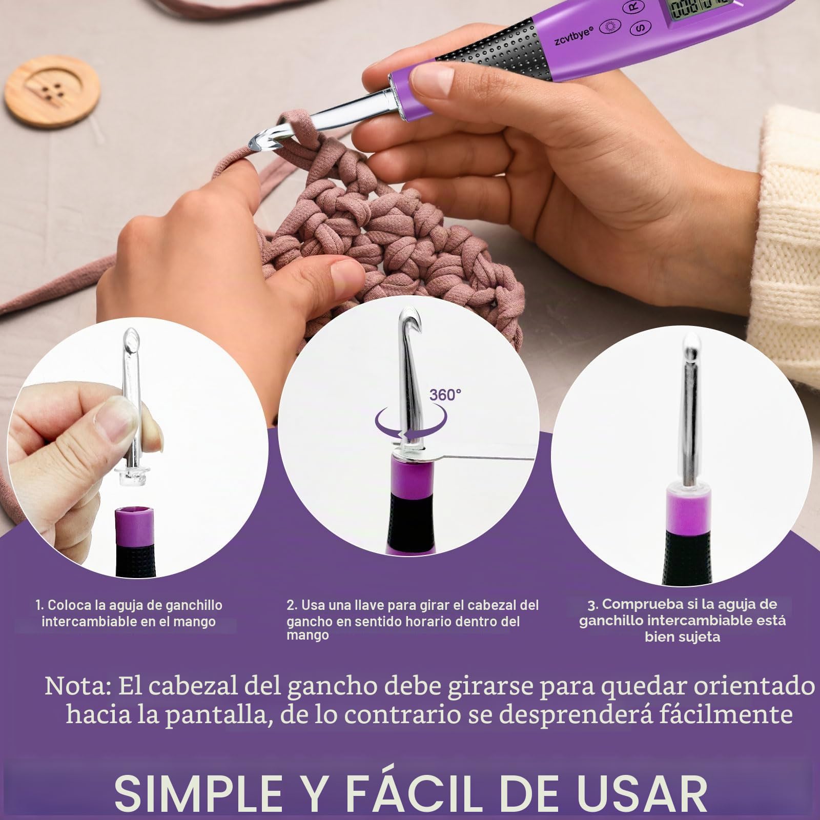 Juego de agujas de ganchillo 18 en 1 con luz LED y contador, 18 cabezales de gancho intercambiables (2.0-14.0 mm), incluye marcadores de puntada, aguja de hilo, regla, dedal y llave inglesa, mango