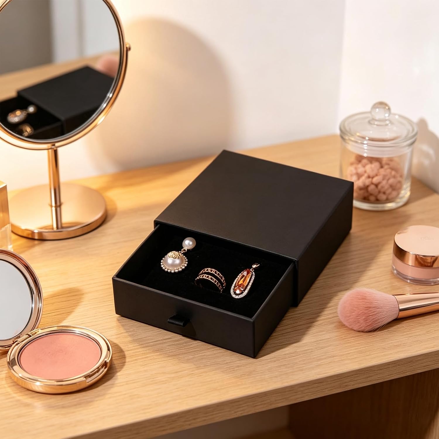 Small Cardboard Jewelry Gift Box, 3.5 x 3.5 x 0.7 inch, 4PCS, Black image 4
