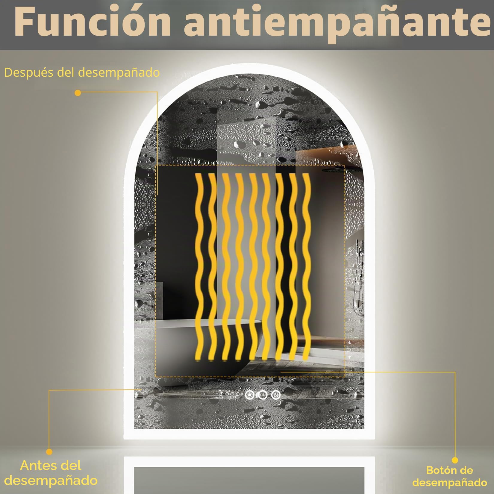 LUVODI Espejo de baño con iluminación: espejo de baño Smart LED con 3 interruptores táctiles, reloj, estación meteorológica, sin vaho, espejo de pared, espejo de cuerpo entero, 90 x 60 cm