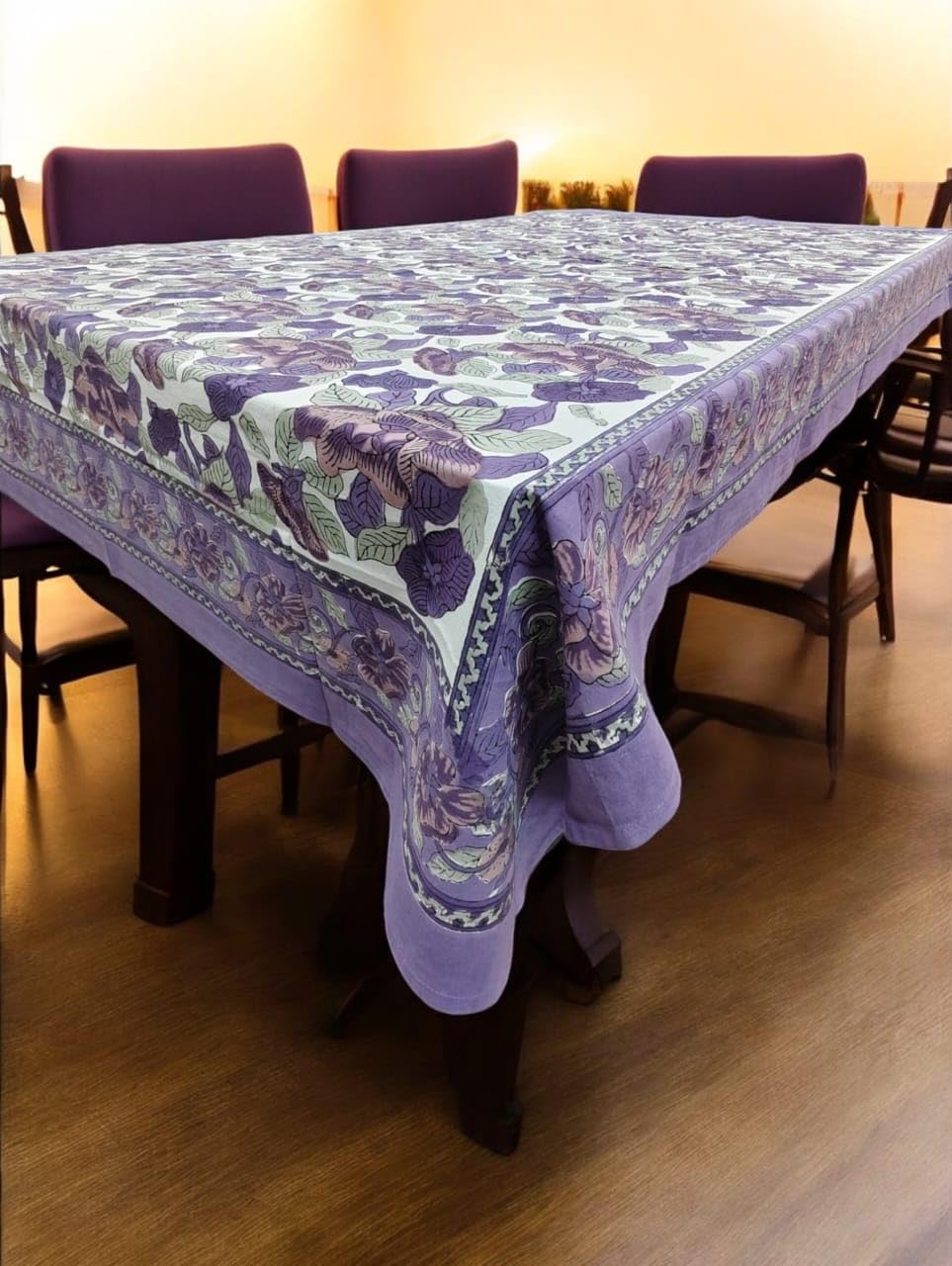 Nappe de mariage violette en coton floral pour table de fête chic