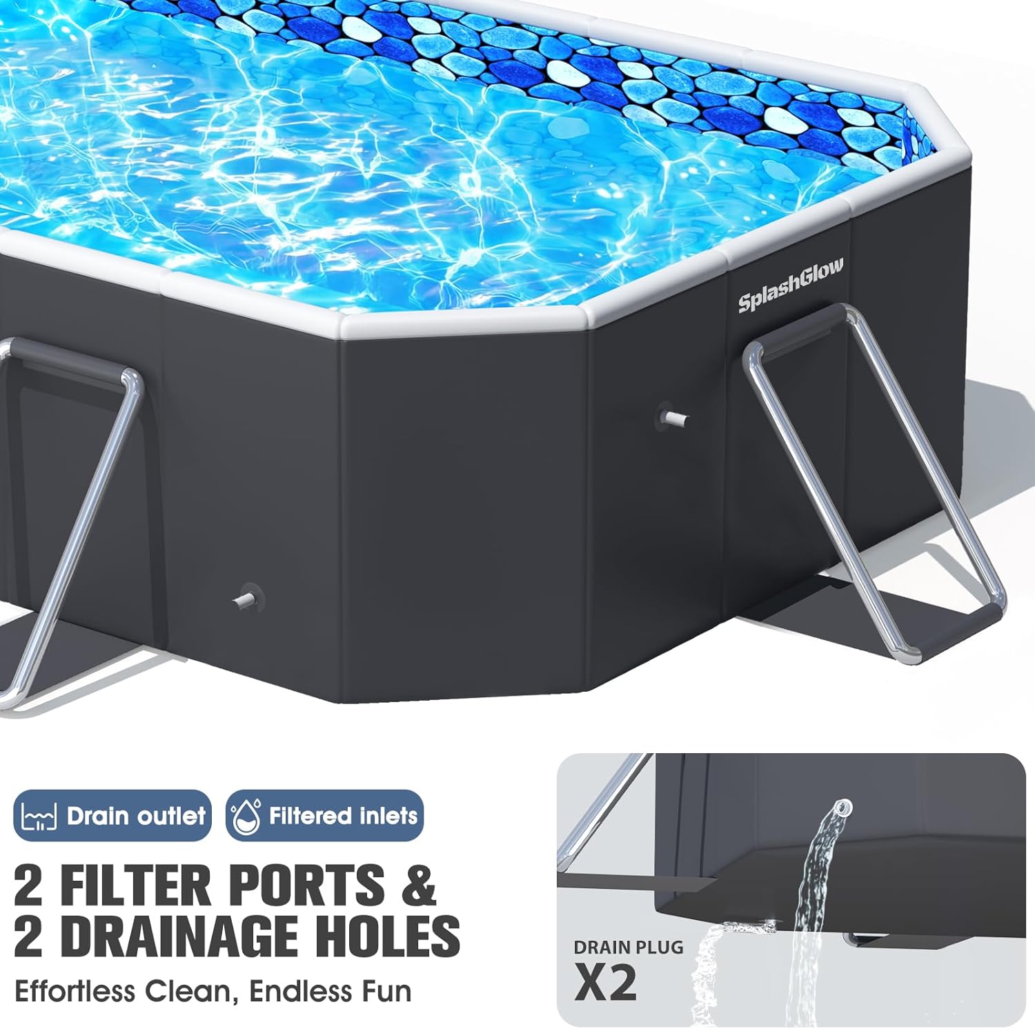 Foldable Pool with Canopy, Non Inflatable Pool, Large Foldable Swimming Pool for Adults Portable Pool, Large Collapsible Pool with Shade, Folding Hard Plastic Pool for Backyard(90"x50"x20")- Gray