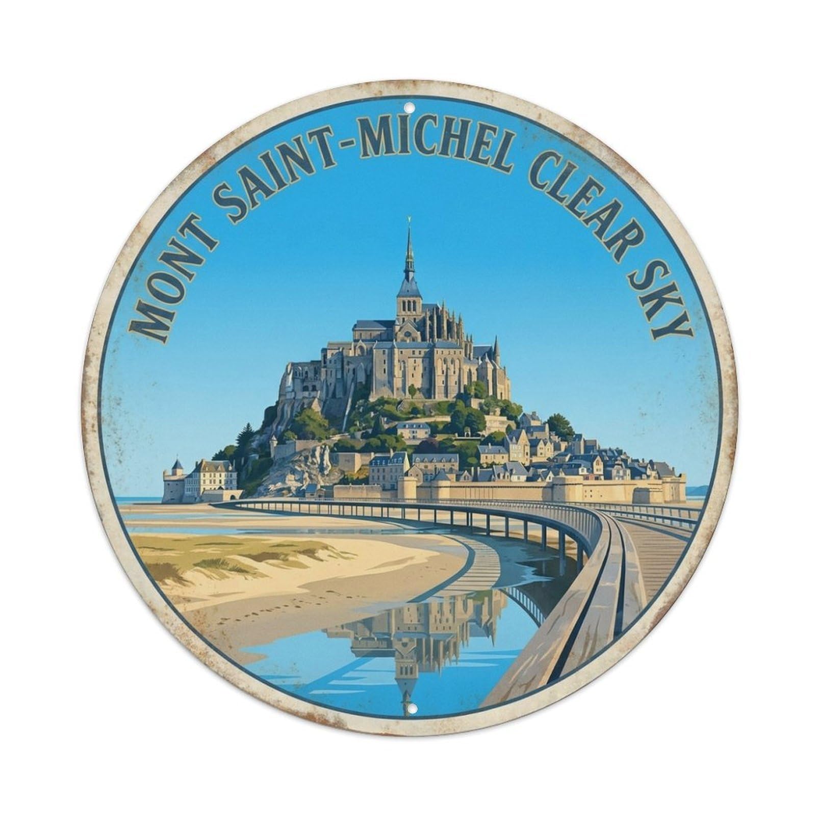 Clear Sky Abbey Travel France Mont Saint Michel Metal Tin Sign