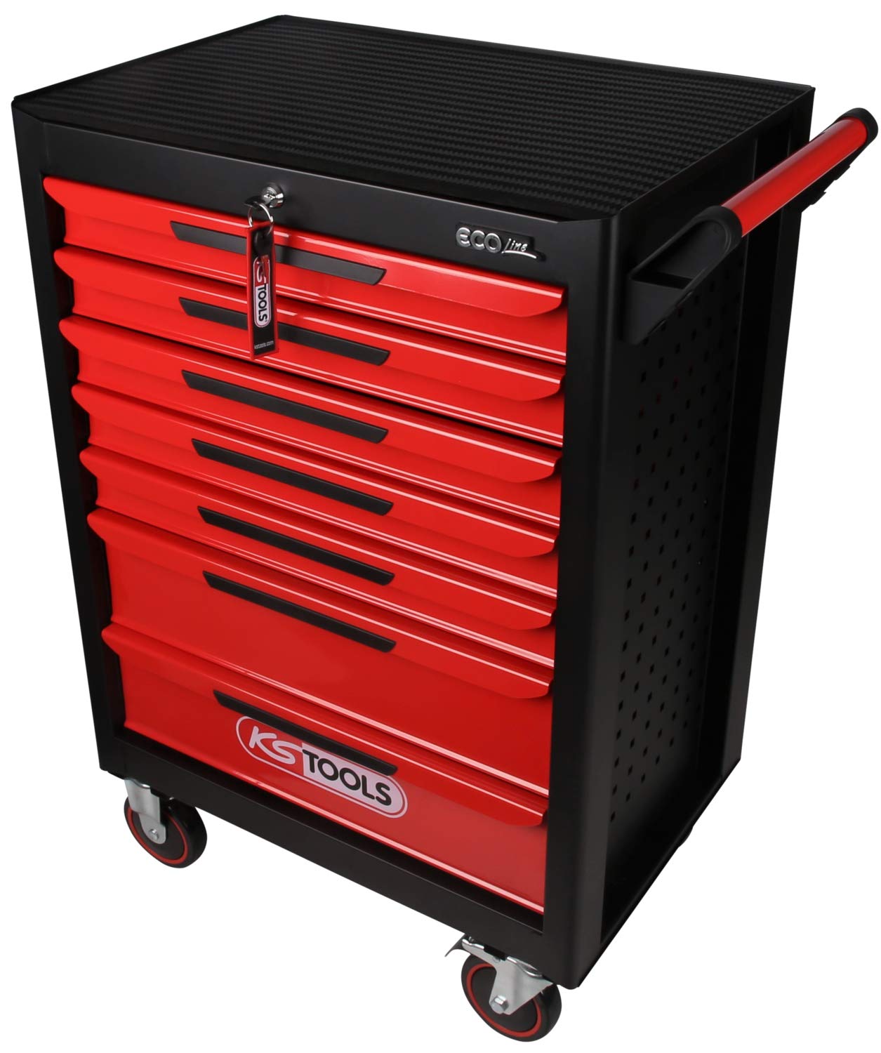 KS Tools 897.0007 Carro de taller ECOline NEGRO/ROJO con 7 cajones