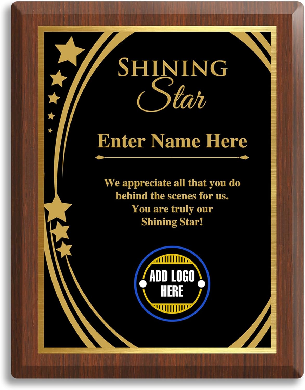 Elegant Custom Plaque - Add Your Own Text or Logo - Personalized Award Plaque for Employee of the Month, Ideal as Recognition Awards for Employees, Retirement, and Service Appreciation (Shining Star 1, 7" x 9")