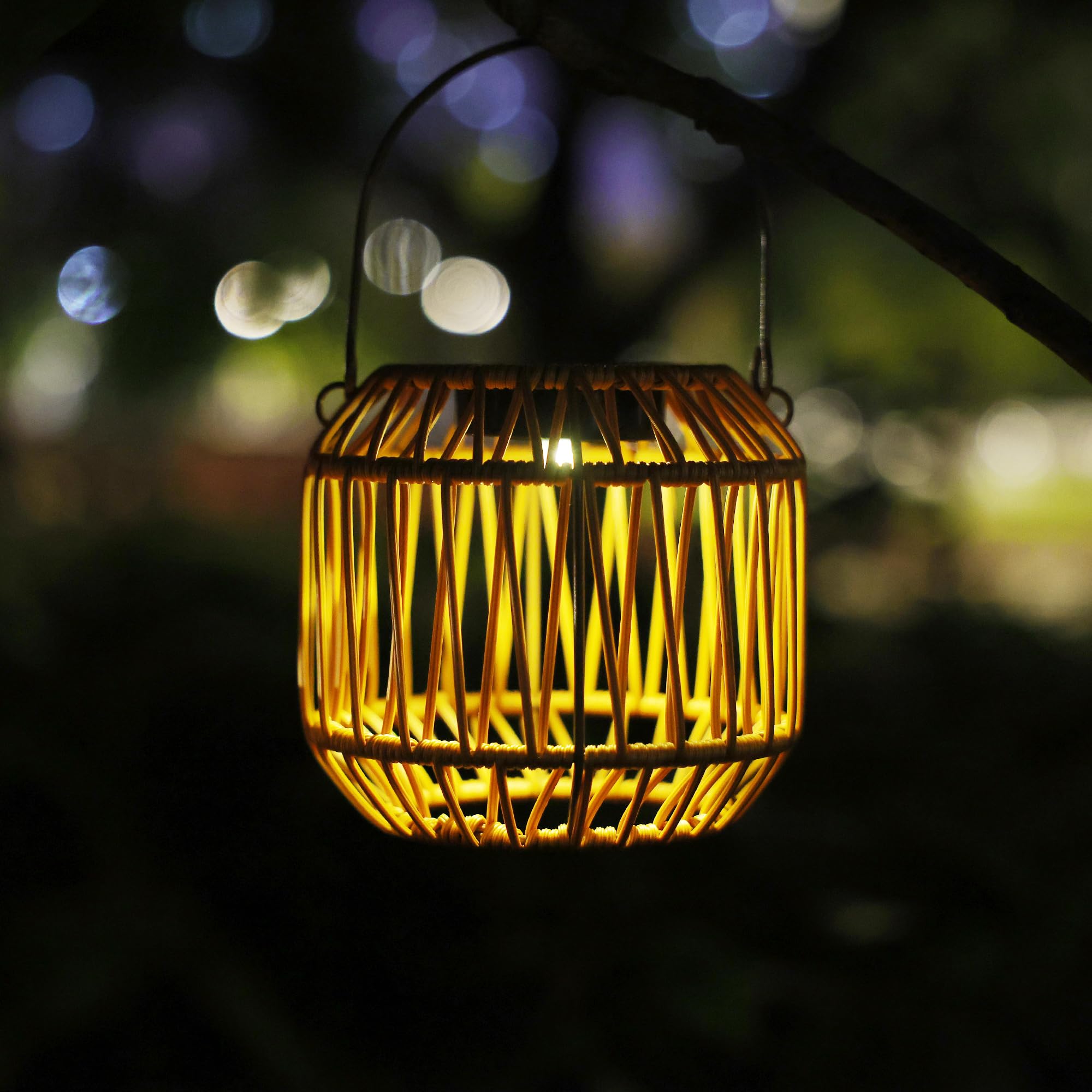 Lanterne solari da esterni, da appendere, in rattan naturale, decorazione per patio, cortile, veranda, giardino e casa
