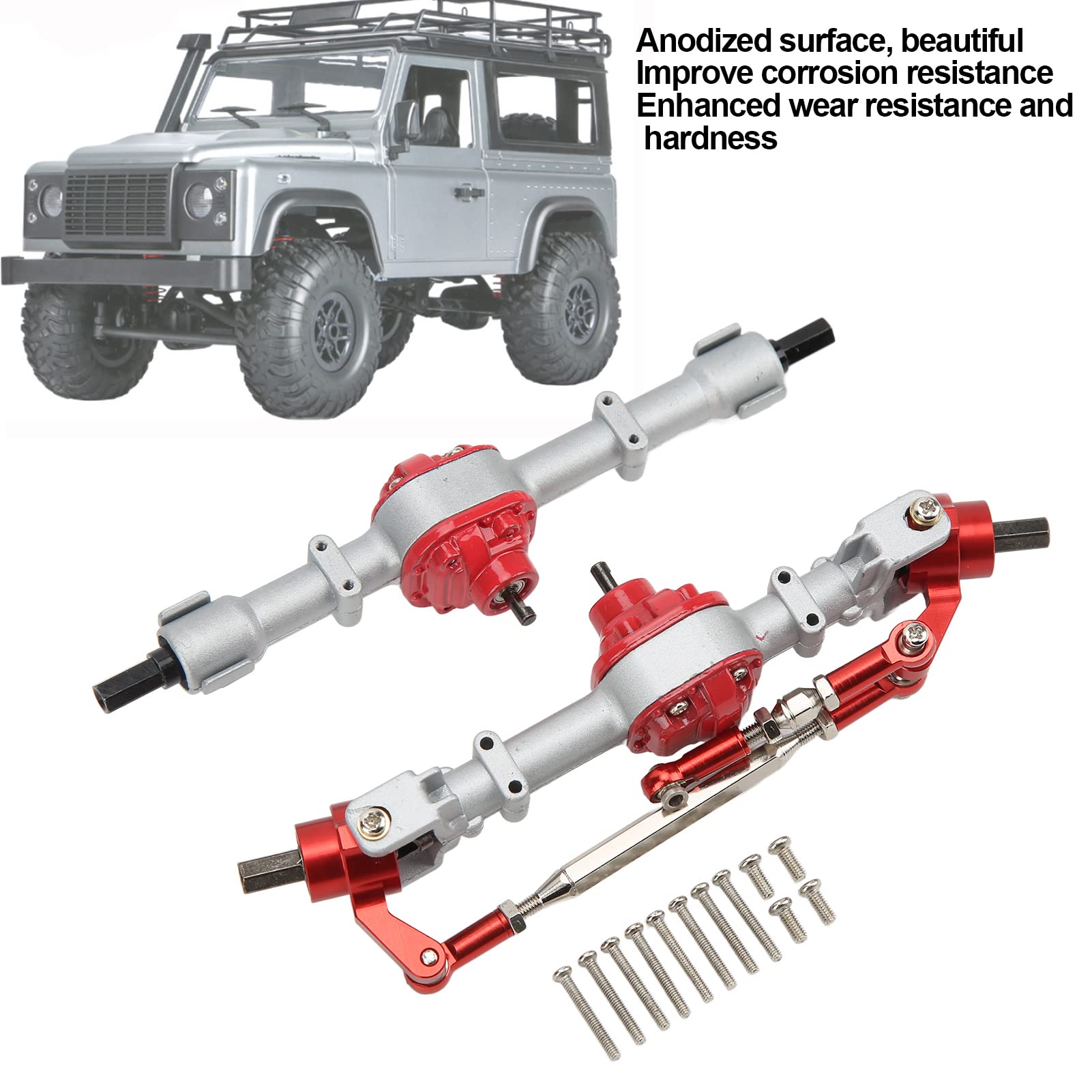 Zestaw metalowych osi samochodu RC Trwałe części do modernizacji do ciężarówki MN D90 D91 99S FJ45 1/12 RC (Silver Red)