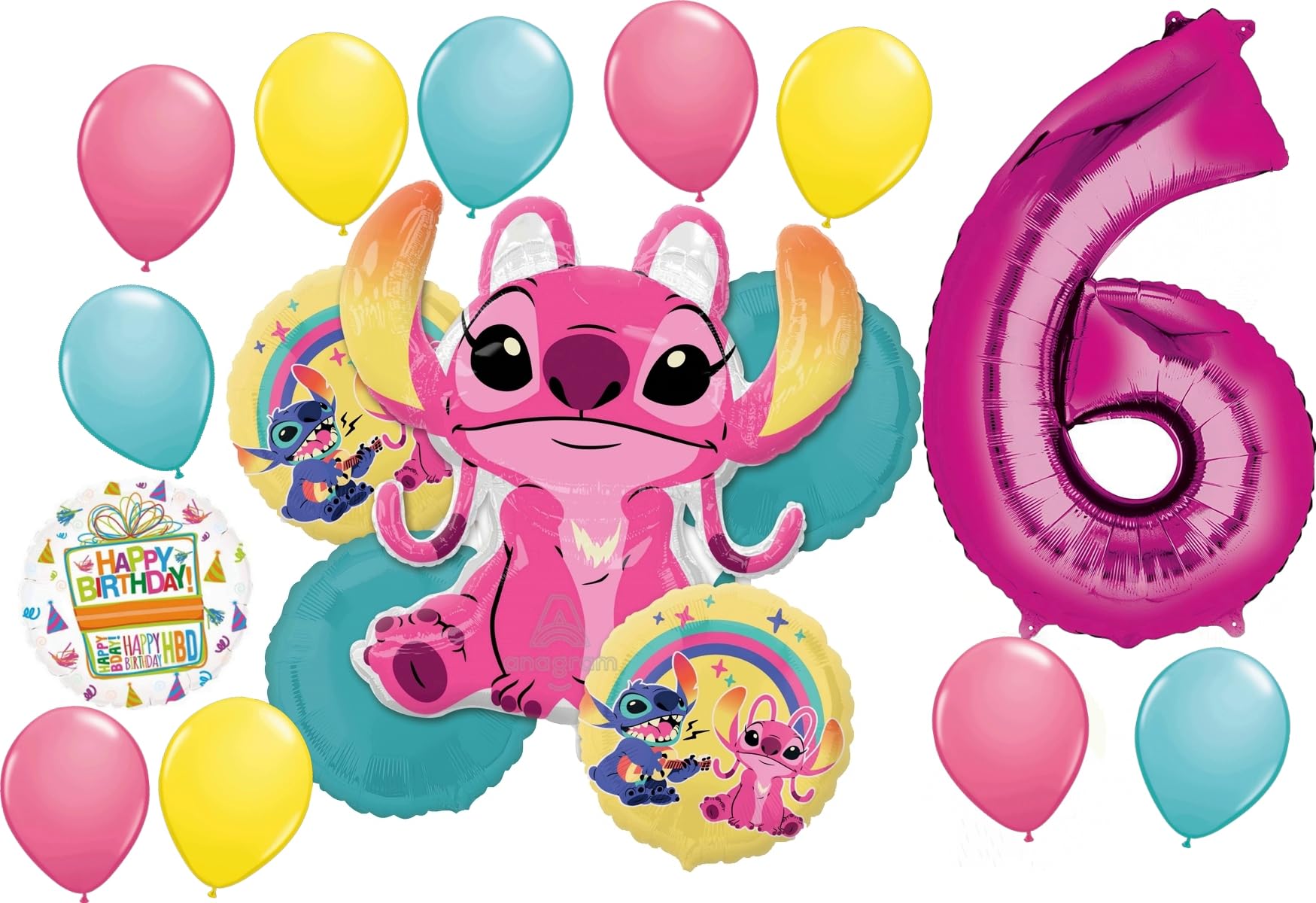 Anagram Stitch Girl Theme 6th Birthday Party Foil and Latex Balloon Decorations