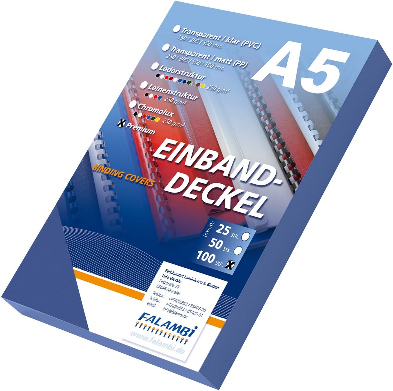 LMG Kartonrückwände Dunkelblau Lederoptik - 100 Stück A4