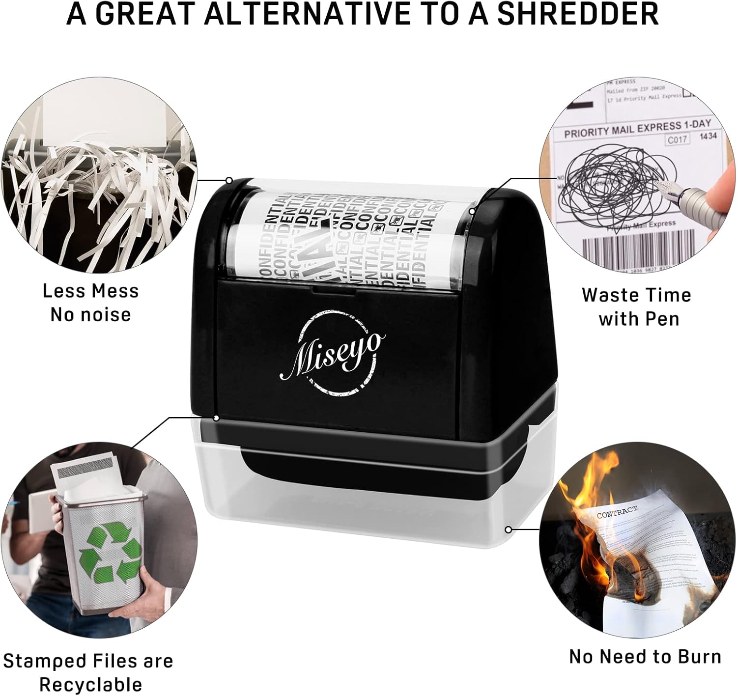 Miseyo Wide Confidential Roller Stamp Identity Theft Stamp 1.5 Inch Perfect for Privacy Protection - Black with Refill Ink - 3 Pack - Black Ink image 6 of 8 B0G5NHZYLT