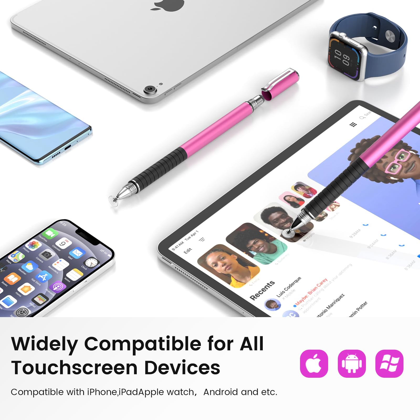 MEKO 6 lápices capacitivos para pantalla táctil, lápiz capacitivo 2 en 1 de alta sensibilidad y precisión para iPad, iPhone, Android, smartphone, tragaluz y tabletas, compatible con todos los