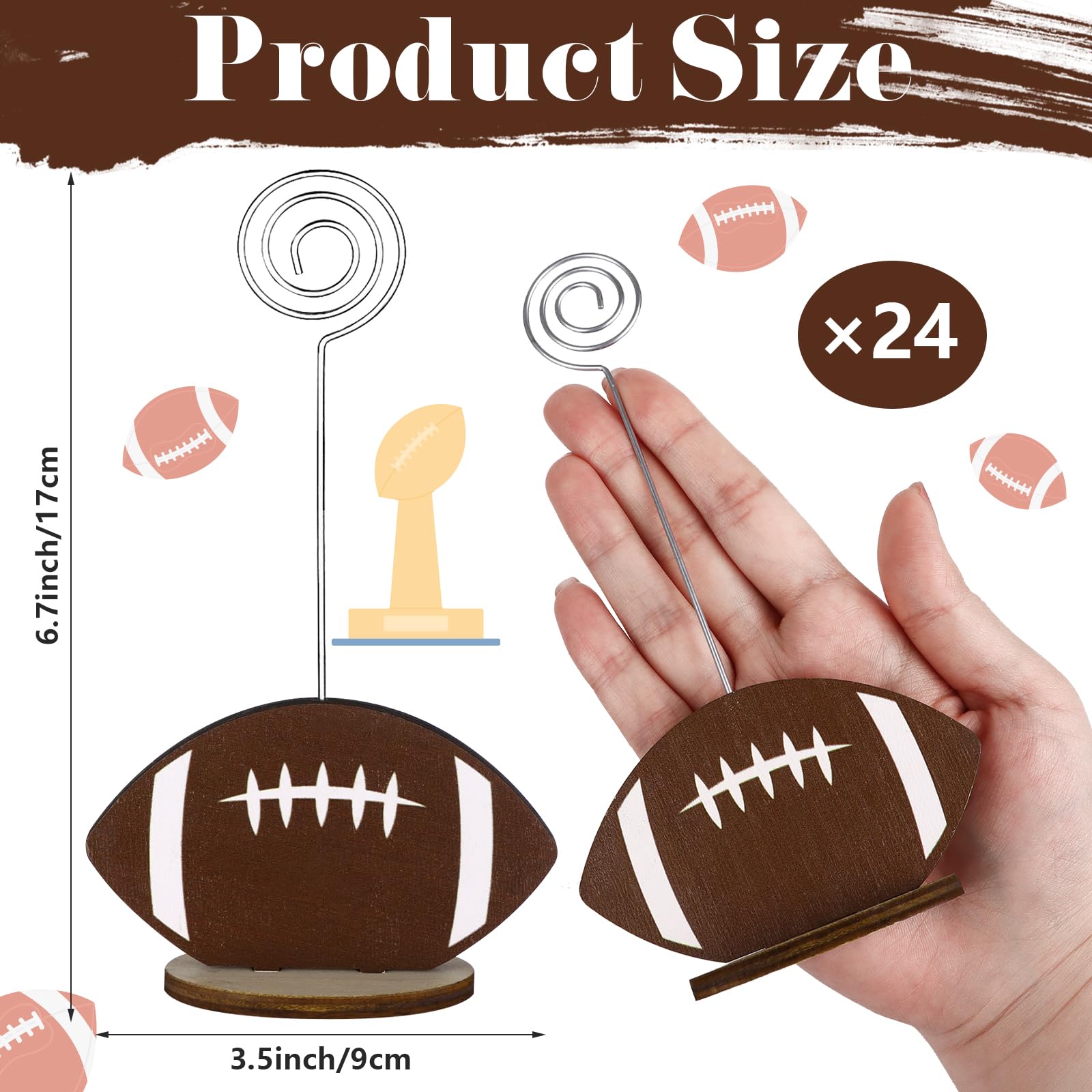 24 clips redondos de resina con base de pelota deportiva, soporte para números de mesa con forma de fútbol, soporte para fotos, soporte de notas de mesa, para fotos, menú, decoración de fiesta