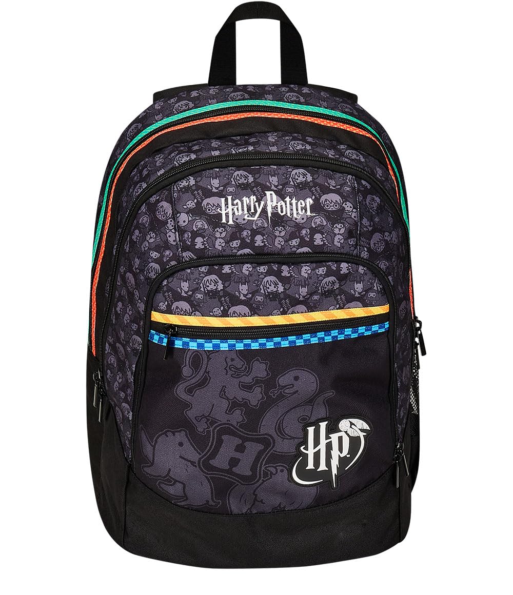 Harry Potter Zaino Scuola Zaino Doppio Scomparto - Tasca Porta Borraccia, Zaino Scuola Bambino- Maxi Capienza - WIZARDING WORLD