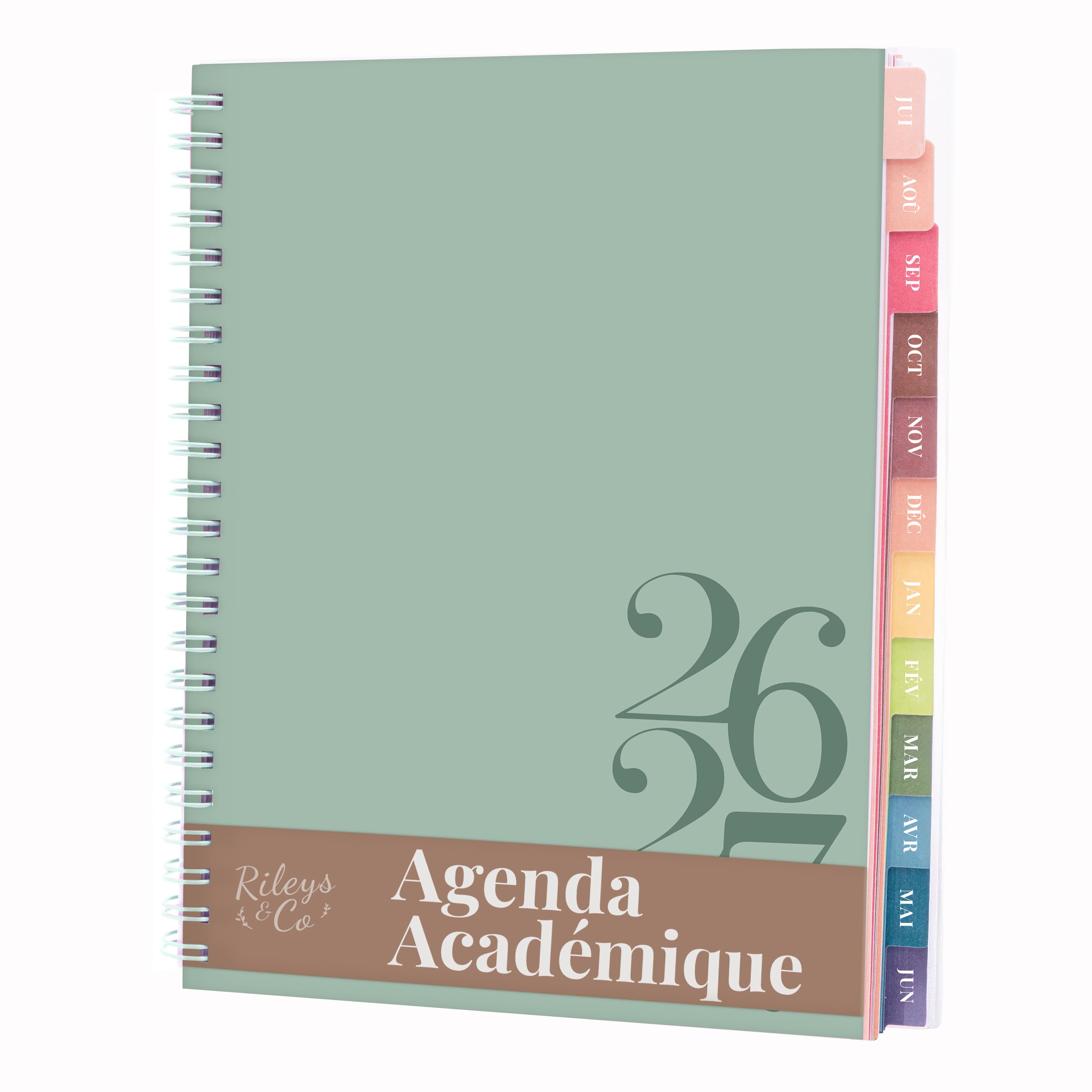 Rileys 2026-2027 Classic Academic Planner, 20x15cm (Green, French)