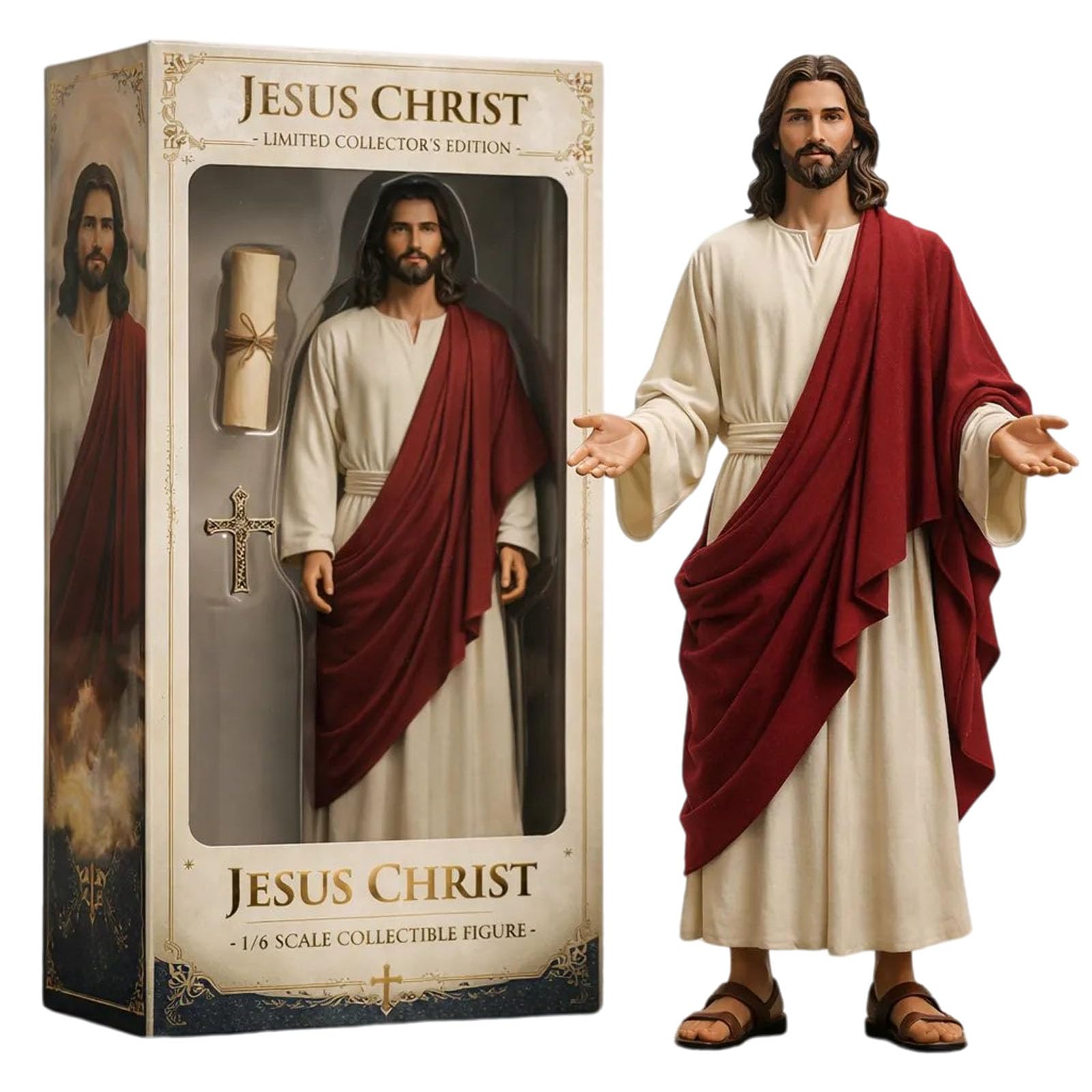 Jesus Christ Limited Collector’s Edition 1/6 Scale Figure - Jesus Loves You Figures with Fabric Robes & Sandals, Sacred Heart Jesus Statue for Christian Decor, Faith-Based Spiritual Gift (1p)